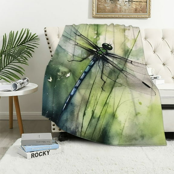 Pratyus Dragonfly Plant Watercolor Flannel Throw Blankets Cozy Soft Fuzzy Plush Home Decor for All Seasons 40x50in