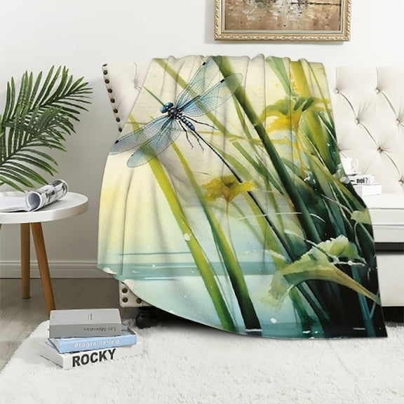 Pratyus Dragonfly Reeds Pond Throw Blankets Cozy Soft Fuzzy Plush Home Decor Lightweight Blanket for All Seasons 60x80in