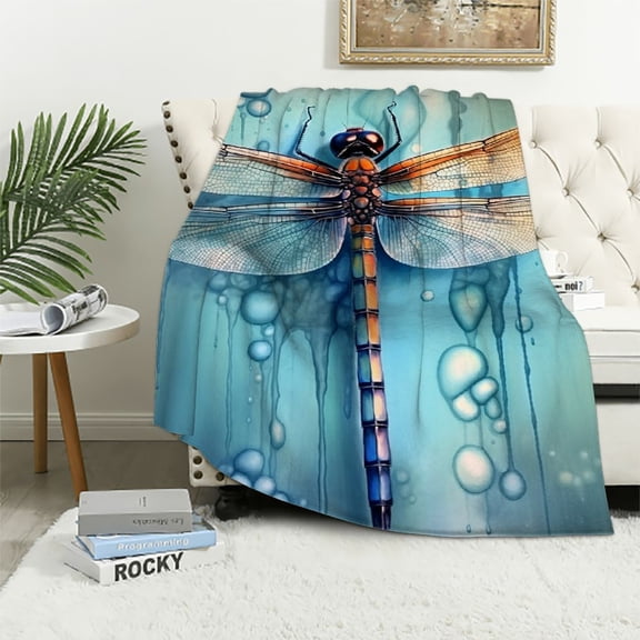 Pratyus Dragonfly Water Droplets Throw Blanket Cozy Soft Fuzzy Plush Home Decor All Seasons Comfort 60x80in