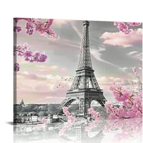Pratyus Eiffel Tower Flowers Paris Canvas Wall Decor for Bathroom and Bedroom - Fashion Kitchen Wall Art Pictures Set, Ready To Hang Home Decoration Theme 16x12in