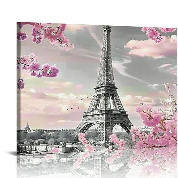 Pratyus Eiffel Tower Flowers Paris Canvas Wall Decor for Bathroom and Bedroom - Fashion Kitchen Wall Art Pictures Set, Ready To Hang Home Decoration Theme 20x16in