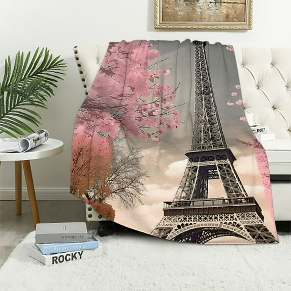 Pratyus Eiffel Tower Flowers Paris Throw Blanket Cozy Soft Fuzzy Plush Home Decor for All Seasons 50x60in