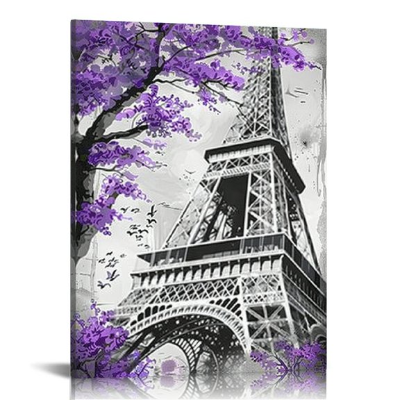 Pratyus Eiffel Tower Flowers Trees Canvas Print Art Home Decoration Ready to Hang - Perfect Gift for Home, Living Room, Bedroom, Office - Wall Decor for Wedding, Christmas, Birthday 12x16in