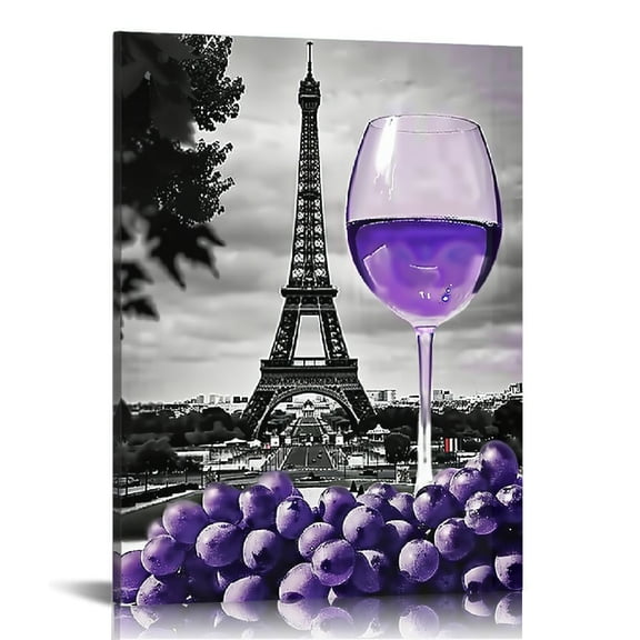Pratyus Eiffel Tower Grapes Wine Canvas Wall Decor for Home Bathroom Bedroom Office - Fashion Kitchen Wall Pictures 12x16in