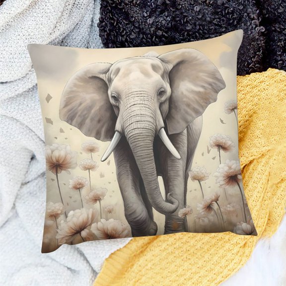 Pratyus Elephant Flowers Sky Theme Holiday Pillow Case for Home Sofa Couch Set of 1 - Soft Linen Material 20x20in