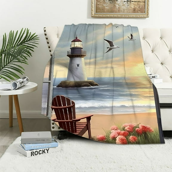 Pratyus Fall Decor Beach Lighthouse Print Throw Blanket for Bed Sofa Living Room Decor All Seasons Exquisite Gifts 60x80in