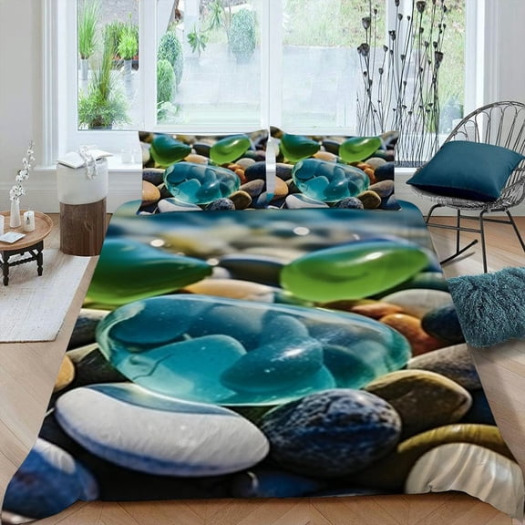 Pratyus Fall Decor Beach Rock 3-Piece Bedding Set High Quality Sleep Peach Skin Velvet Bedroom Guest Room 87x68in