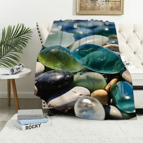 Pratyus Fall Decor Beach Rock Print Throw Blanket Lightweight Blanket for Bed Sofa Living Room All Seasons Decor 40x50in