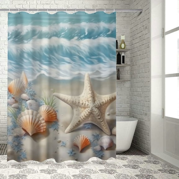 Pratyus Fall Decor Beach Shell Starfish Printed Shower Curtain Set with Hooks 100% Polyester Durable Washable Bathroom Decor 36x72