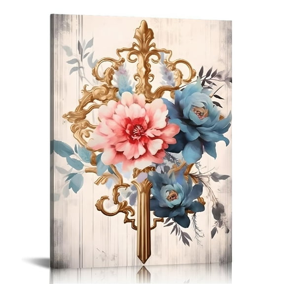 Pratyus Fall Decor Pink Blue Flowers Canvas Wall Decor for Home Bathroom Bedroom Office, Fashion Kitchen Pictures, Perfect Gift Ideas for Various Occasions and Holidays 12x16in