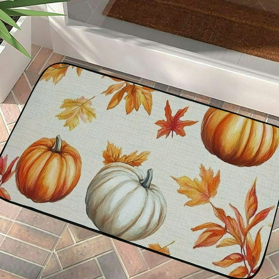 Pratyus Fall Foliage Pumpkins Mat Doormats for Home Entrance Patio, Anti-Slip Felt Floor Mat for Year-Round Use 19.68*39.37 in