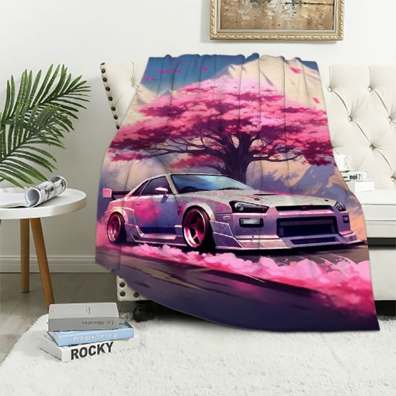Pratyus Fantasy Car Pink Smoke Print Flannel Throw Blanket Lightweight Soft Blanket for All Seasons 50x60in