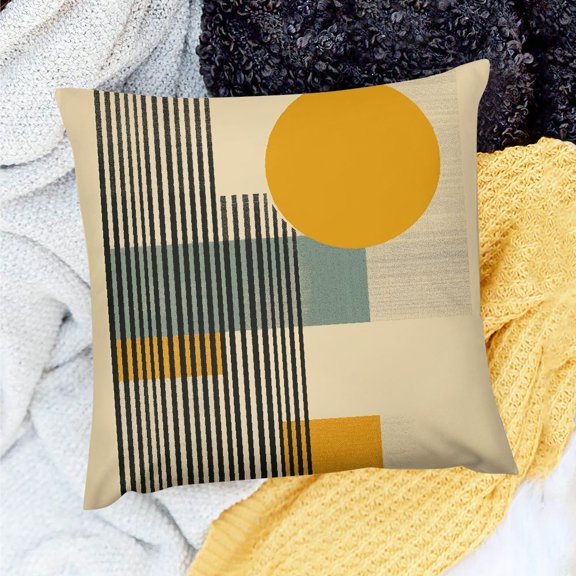 Pratyus Farmhouse Decor Barcode Pattern Geometric Abstract Art Throw Pillow Cover for Home Sofa Couch - Set of 1 18x18in