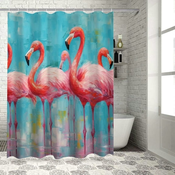 Pratyus Flamingo Printed Shower Curtain with Hooks, Chic Modern Bathroom Decor Set, Waterproof Polyester Fabric, Home Bathtubs Bathroom Curtain Decoration 36x72
