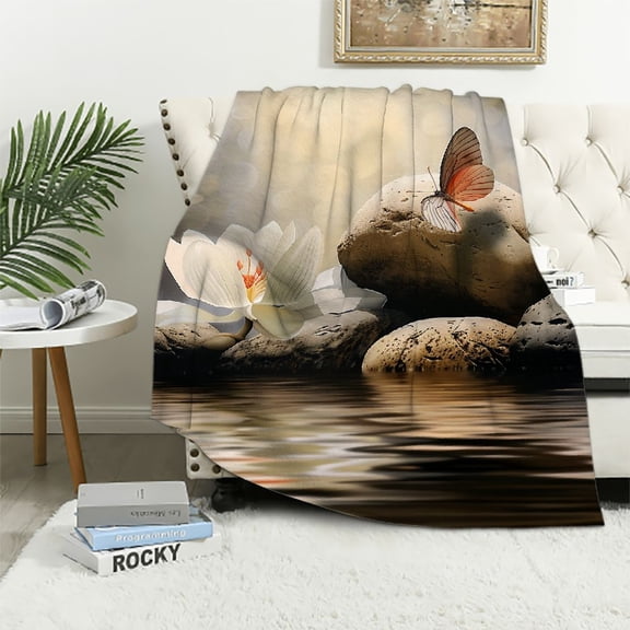 Pratyus Flower Butterfly Rocks Print Throw Blanket Flannel Hand/Machine Wash All Seasons Bed Blanket 40x50in