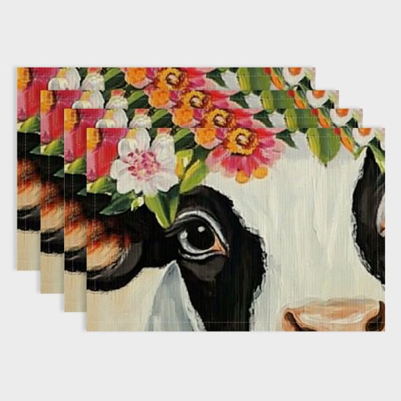 Pratyus Flower Crown Table Decor Linen Placemat Set of 4 for Birthday Parties, Christmas, Restaurants & Buffets 18x12in