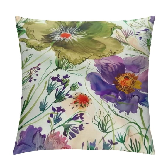 Pratyus Flower Design Green Purple Square Pillow Cover Case for Sofa Bed Outdoor Decoration - Aesthetic Decorative 1PC 12x12in