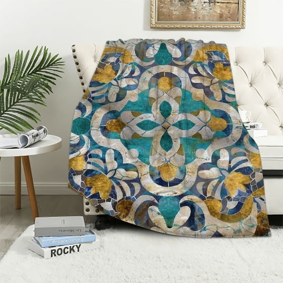 Pratyus Flower Design Leaf Pattern Mosaic Print Throw Blanket for All Seasons Soft Lightweight Cozy Flannel Material Blanket 40x50in