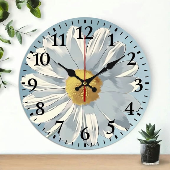 Pratyus Flower Digital Art 10-inch Round Wooden Wall Clock for Home Decor - Ideal for Living Rooms, Kitchens, Dorms - Practical Everyday Gift 10x10in