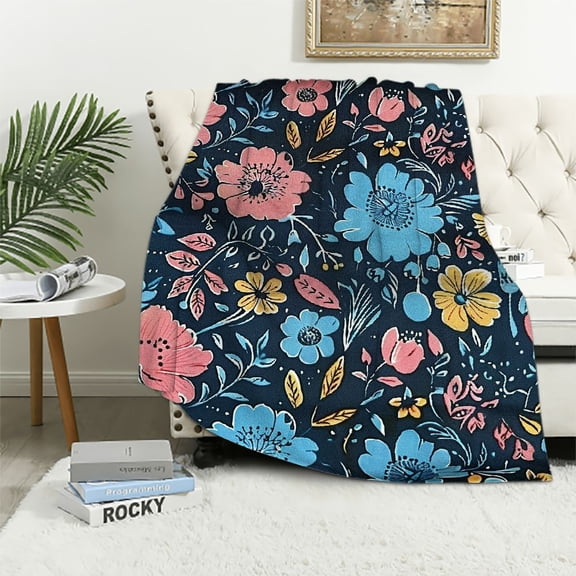 Pratyus Flower Pattern Print Flannel Throw Blanket for All Seasons, Hand/Machine Washable, Lightweight & Cozy, Perfect Gift Idea 40x50in