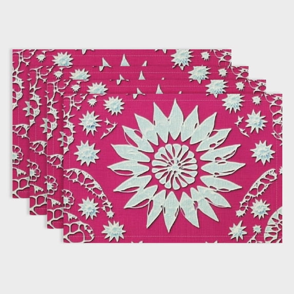 Pratyus Flower Star Lace Linen Dining Table Placemats Set of 4 for Birthday Parties and Home Decoration 18x12in