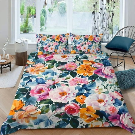 Pratyus Flowers 3-Piece Bedding Set Lightweight and Soft Peach Skin Velvet for Bedroom; Guest Room Decor 87x68in