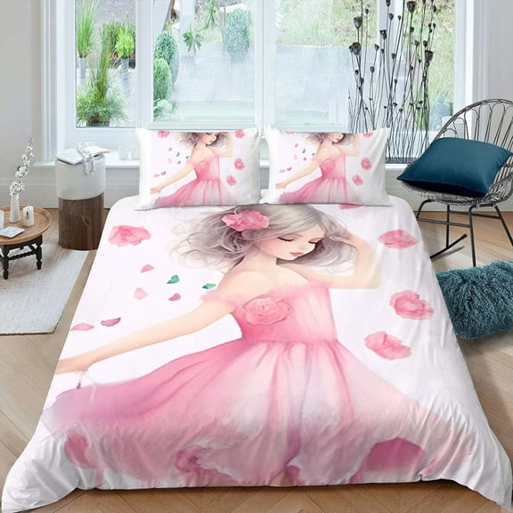 Pratyus Flowers 3-Piece Bedding Set with Zipper Closure, Single Sided Printing, Peach Skin Fabric, for Mother's Day, Bedroom, Guest Room 87x68in