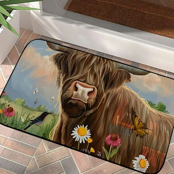 Pratyus Flowers Bird Door Mat Outdoor Indoor Welcome Mats Anti-Slip Recycled Rubber Back Burlap Felt Top for Home Entryway Yard Floor Patio, Set of 1, Rough Linen Surface 19.68*39.37 in