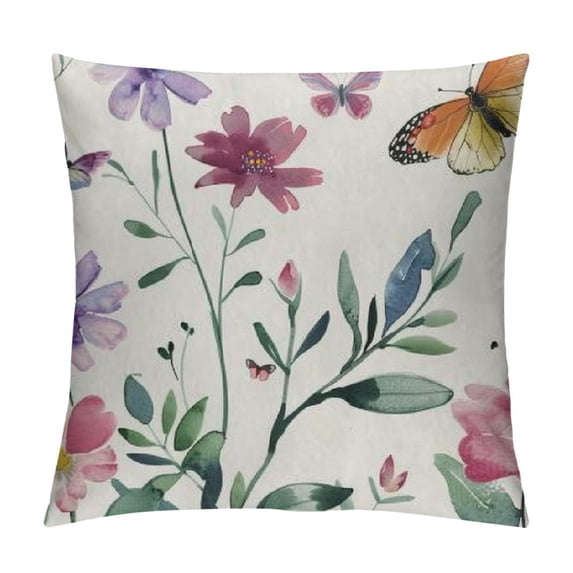 Pratyus Flowers Butterflies Print Pillow Covers for Couch Square Short Plush 1PC 12x12in