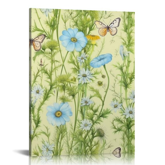 Pratyus Flowers Butterfly Green Stem Canvas Print Wall Art Decor for Home Living Room Bathroom Bedroom Office 12x16in
