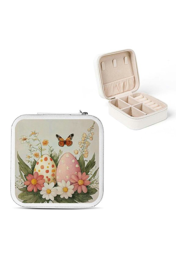 Flowers Butterfly Jewelry Box Travel Organizer for Necklace Ring Earring Storage Compact Size White