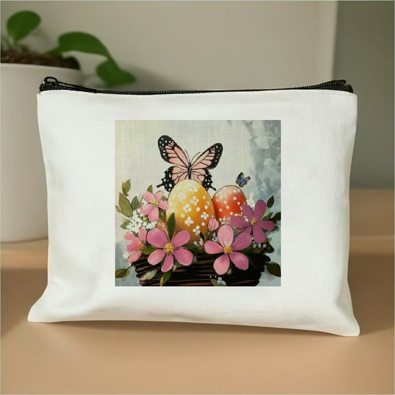 Pratyus Flowers Butterfly Theme Tote Bag for Women Travel Essentials Ladies Accessories White