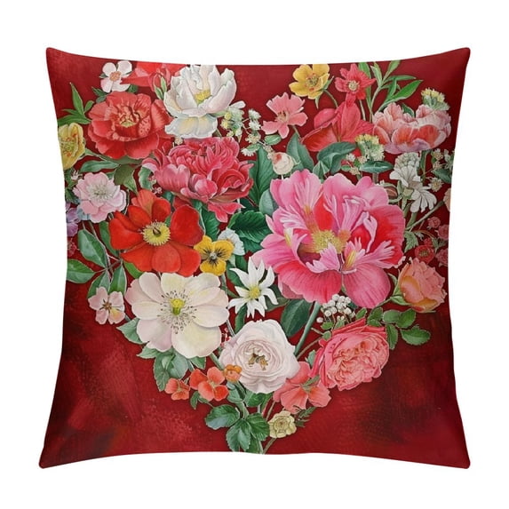Pratyus Flowers Heart Shape Folk Art Square Pillow Cover Case for Cushions Sofa Bed Outdoor Decoration Mother's Day Pillowcase Short Plush 1PC 12x12in