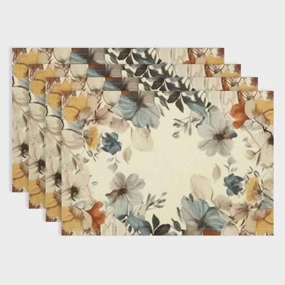 Pratyus Flowers Linen Cloth Dining Table Placemats Set of 4 for Birthday Parties, Christmas, Restaurants, Buffets - Home Decoration 18x12in