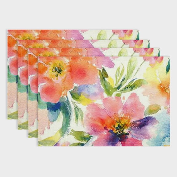 Pratyus Flowers Linen Table Placemat Set of 4 for Birthday Parties, Christmas, Restaurants, Buffets - Home Decoration 18x12in