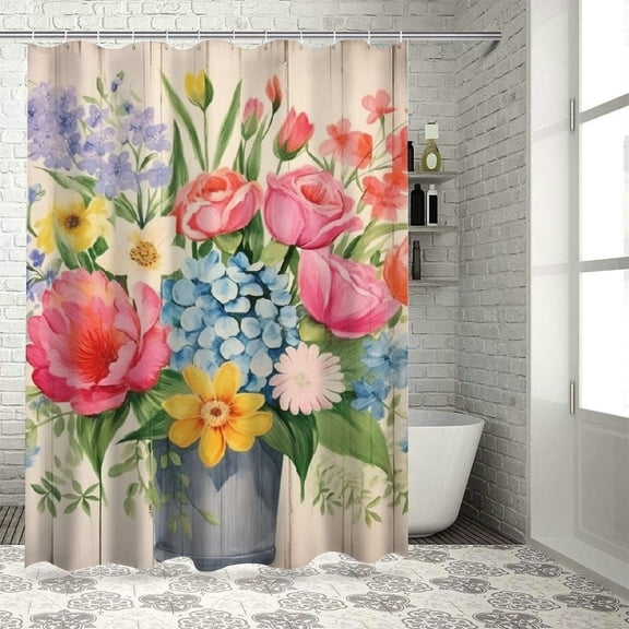 Pratyus Flowers Modern Waterproof Shower Curtain for Country Cottage & Farmhouse Bathroom Decor Polyester Fiber with Hooks 36x72