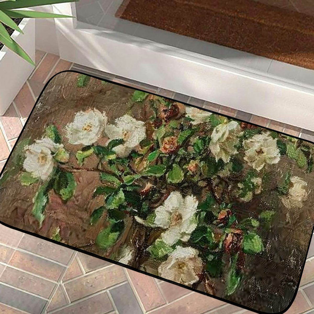 Pratyus Flowers Outdoor Entrance Square Floor Mat Indoor Outdoor Felt