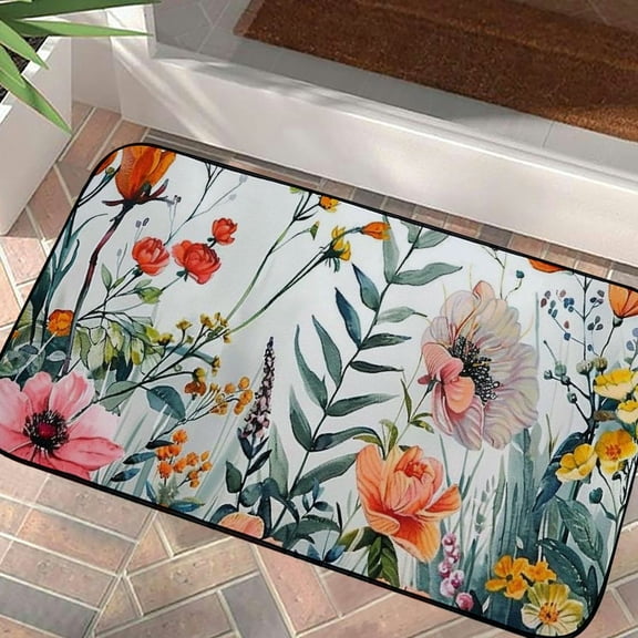 Pratyus Flowers Plants Welcome Mat Front Door Mat Outdoor Entrance Felt Wool for Home Outside Entry 100% Burlap Recycled Rubber Anti-Slip Stain UV Resistant 19.68*39.37 in