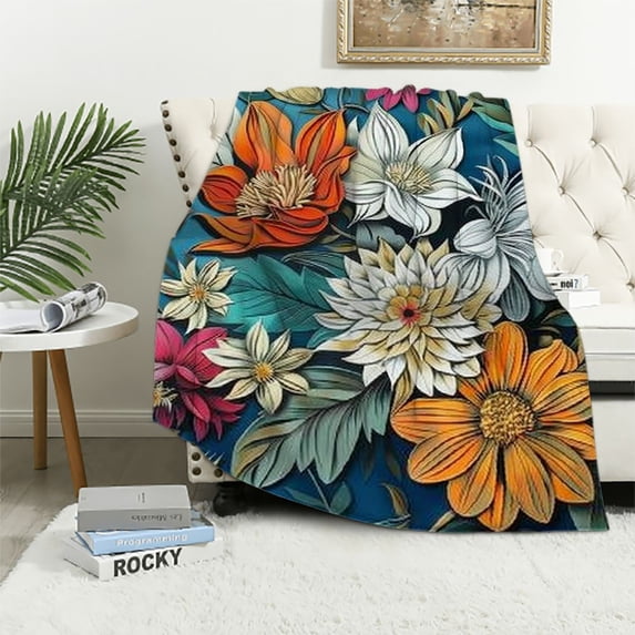 Pratyus Flowers Print Flannel Throw Blanket Lightweight Blanket for All Seasons 50x60in