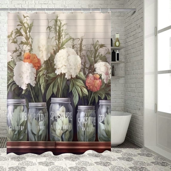 Pratyus Flowers Printed Shower Curtain Set with Hooks, Chic Modern Bathroom Decor, 100% Polyester Fiber, Various Sizes 60x72