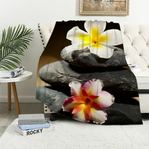 Pratyus Flowers Rock Tranquil Flannel Throw Blanket for Bed Couch Sofa Chair All Seasons - Soft & Cozy Blanket 40x50in