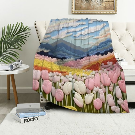 Pratyus Flowers Sky Clouds Soft Cozy Printed Blanket & Throw for All Seasons | Lightweight, Anti-Wrinkle, Multi-Functional Blanket 40x50in