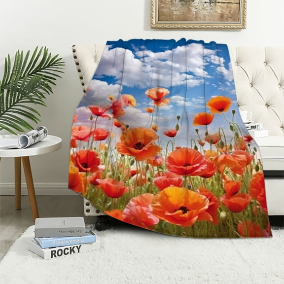 Pratyus Flowers Sky Clouds Soft Cozy Printed Blanket & Throw for All Seasons - Super Soft Lightweight Blanket for Bed, Travel, and More 40x50in