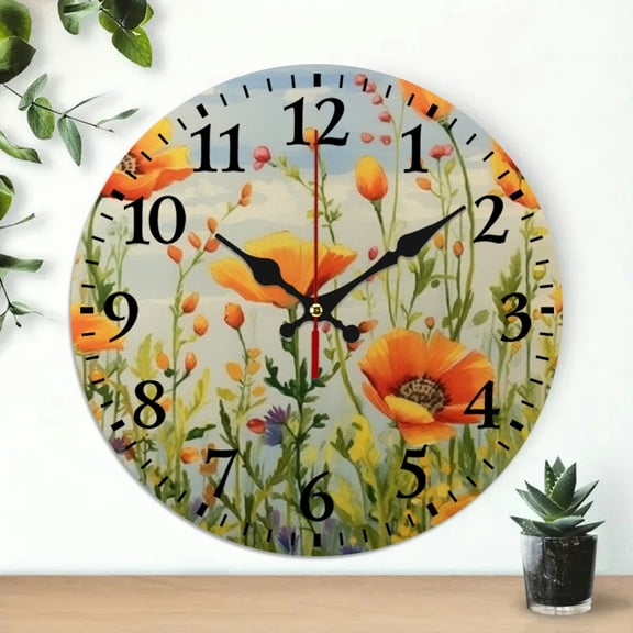 Pratyus Flowers Sky Yellow Flower Wooden Wall Clock, Silent Mechanical Movement Wall Art Decor 10 Inches, Ideal for Living Rooms, Kitchens, Dorms, Home Decor Gifts 10x10in
