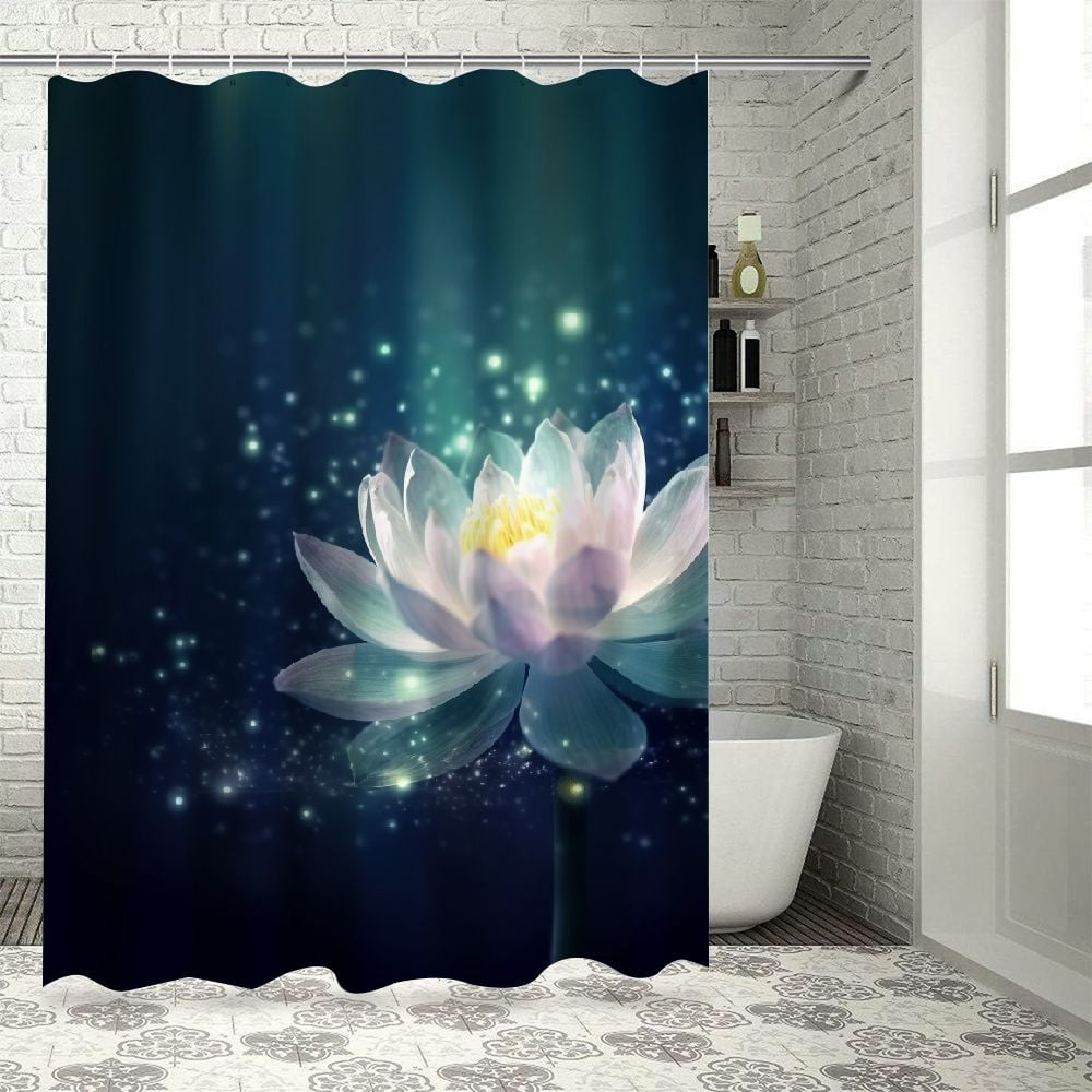 Pratyus Flowers Star Hologram Quick-Drying Shower Curtain Set for Bathroom Polyester Fiber Washable with Hooks 69x72