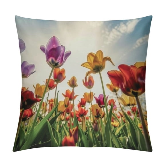 Pratyus Flowers Sun Sky Square Pillow Cover Case for Cushions Sofa Bed Outdoor Decoration Pillowcase 1PC 18x18in