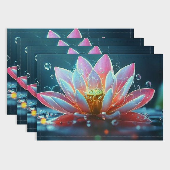 Pratyus Flowers Water Droplets Bubbles Linen Cloth Placemat Set of 4 for Birthday Parties, Christmas Restaurants, Buffets - Home Decoration 18x12in