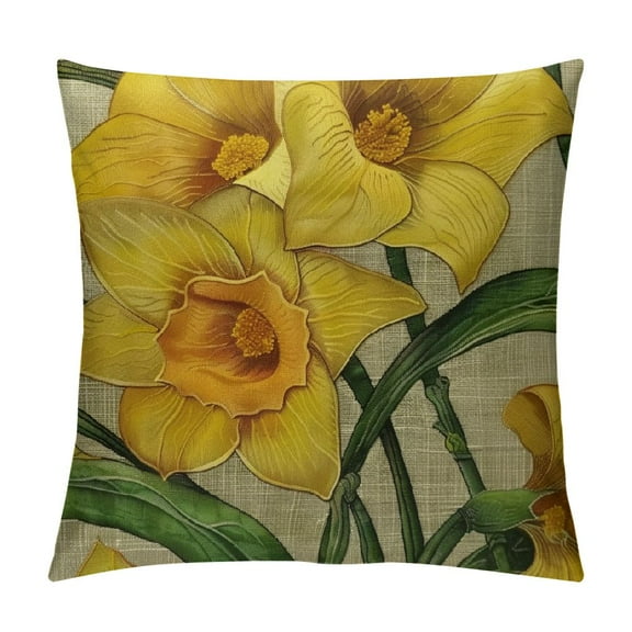 Pratyus Flowers Yellow Art Nouveau Modern Rustic Decorative Pillow Cases Square Design Home Decor 18x18in