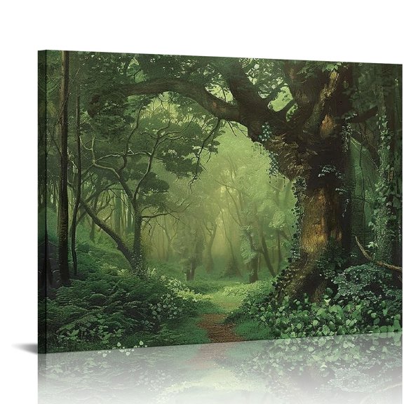 Pratyus Forest Path Trees Canvas Wall Art Decor Ready to Hang for Home Office Hotel 20x16in