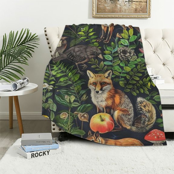 Pratyus Fox Bird Squirrel Print Throw Blanket Flannel Soft Couch Cover for All Seasons Lightweight Soft Blanket 40x50in